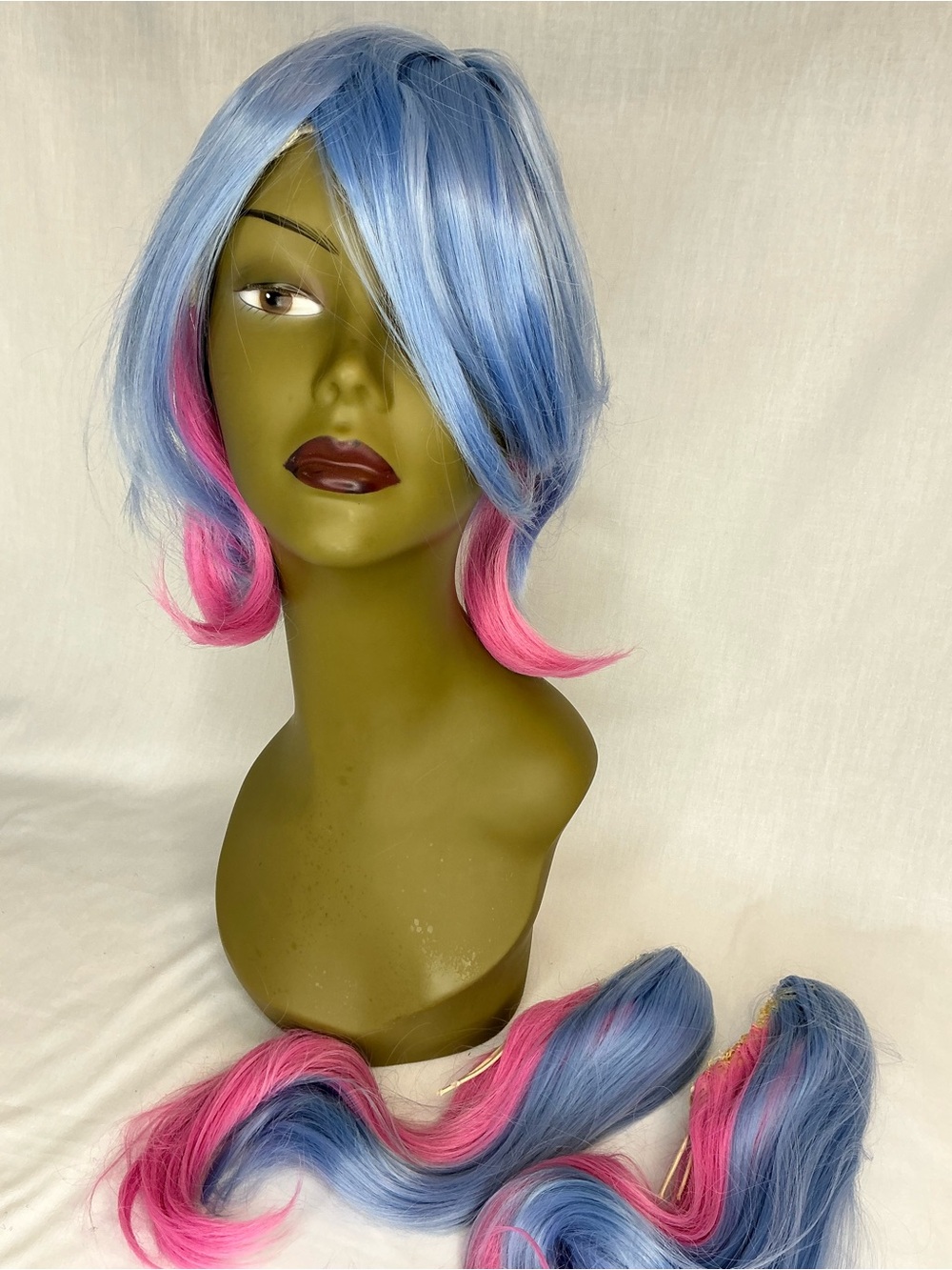 2148 - Blue and Pink Synthetic Wig with Removable Ponytails - Women Hair
